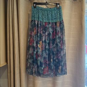 Floral Maxi Skirt with Teal Waistband
